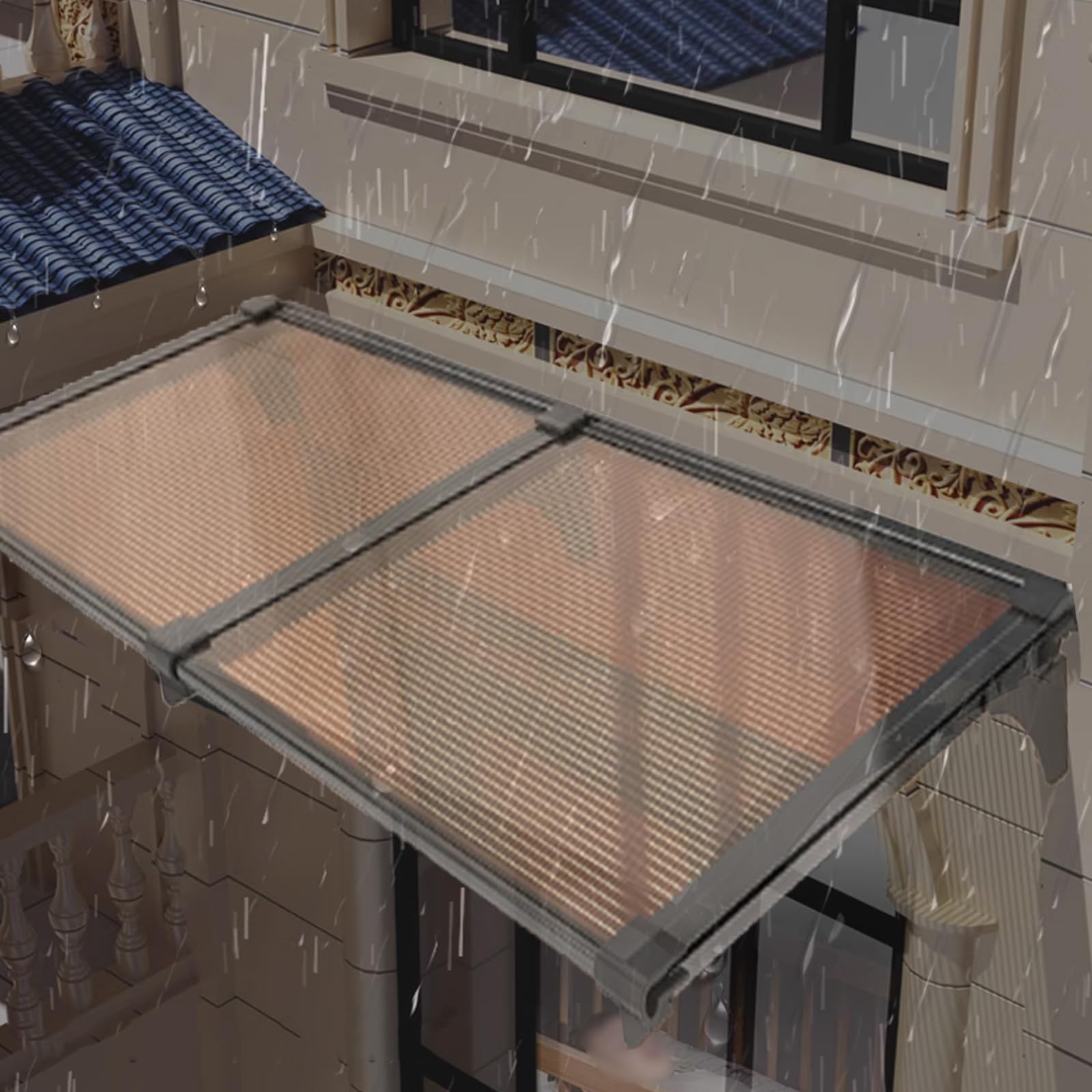 Auvent de porte d'entrée marron contre la pluie et les UV pour abri de porche