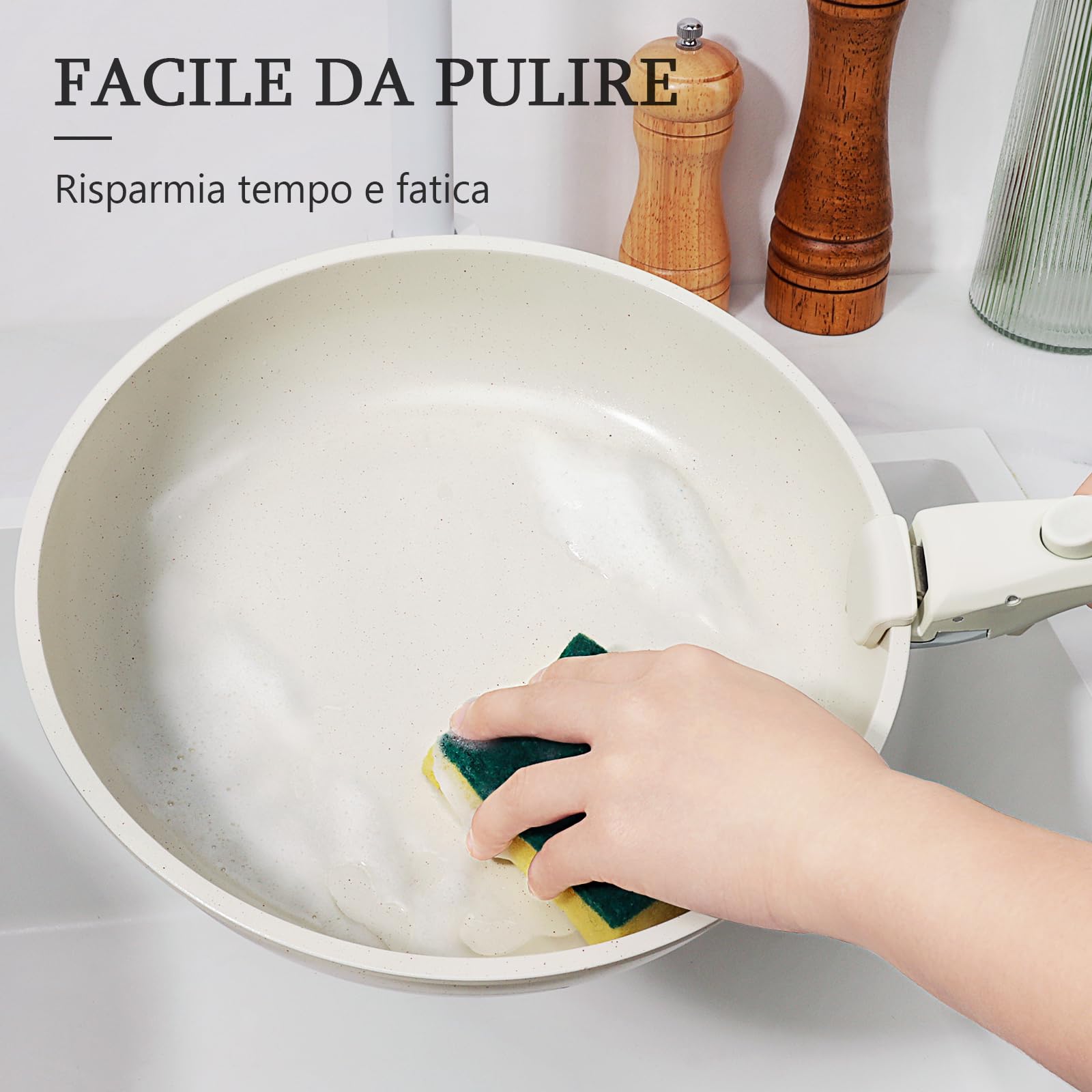 GiPP Set di Pentole e Padelle Ceramiche Antiaderenti 11 Pezzi con Manico Amovibile - Cucina Sana per Camper, Senza Tossine, Compatibile Induzione/Forno/Lavastoviglie (Bianco, 11Pezzi)