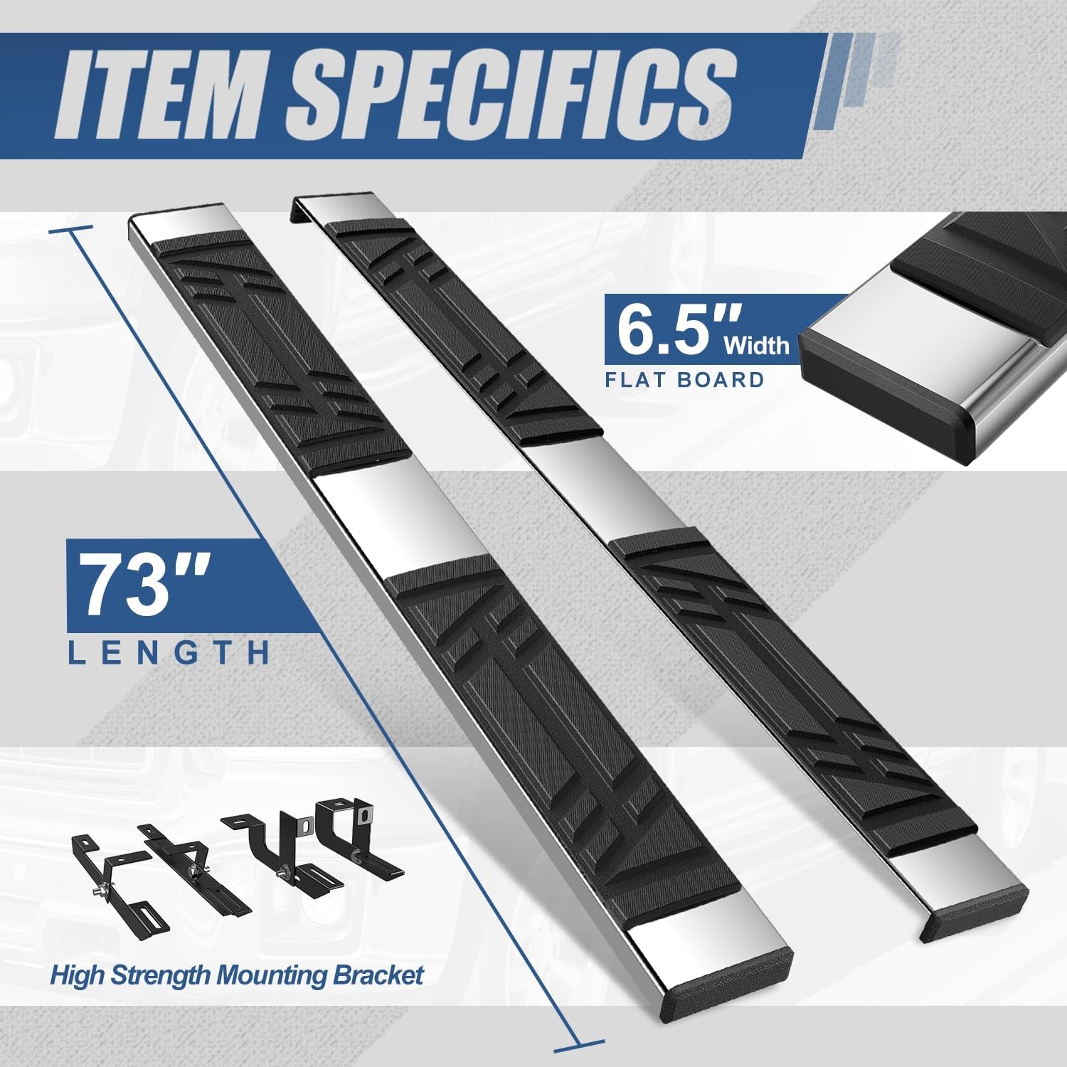 Auto Dynasty Running Boards Compatible with 2010-2015 Cadillac SRX, Stainless Steel Side Step Rail Nerf Bars, 6.5" x 73" Step Bars, Polished Chrome