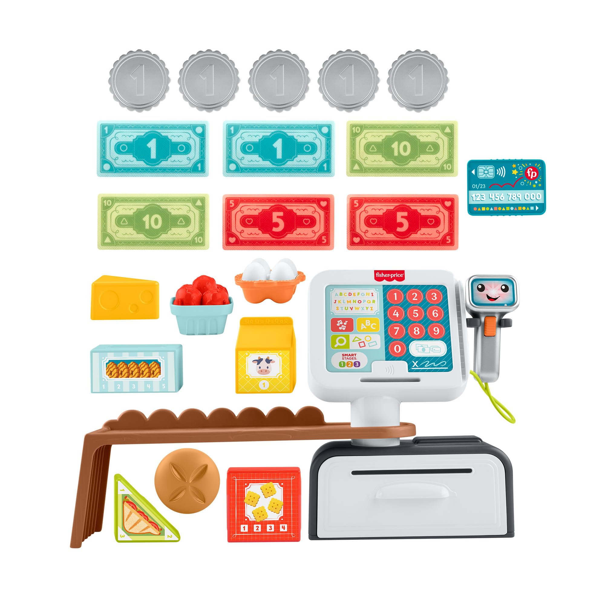 Fisher-Price - Registratore di Cassa, Set per l'apprendimento con Oltre 150 Canzoni, Suoni e Frasi, 20 Accessori Inclusi, Versione Italiano +UK+FR+DE, Giocattolo per Bambini, 2+ Anni, JGW97
