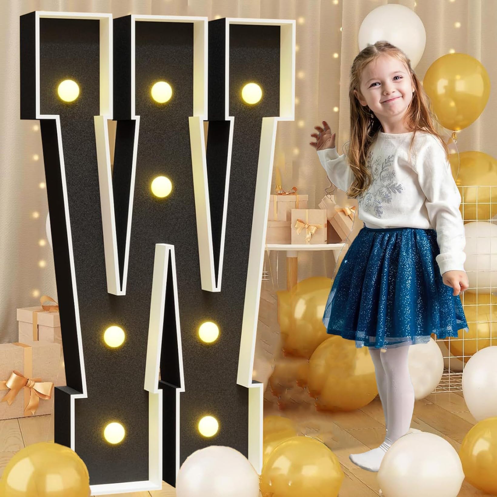 Black Marquee Light Up Letter W, Letter LED Light Sign Pre-cut Foam Glowing Mosaic Light Decor for Birthday Proposal Anniversary Wedding, 70CM/2.3FT