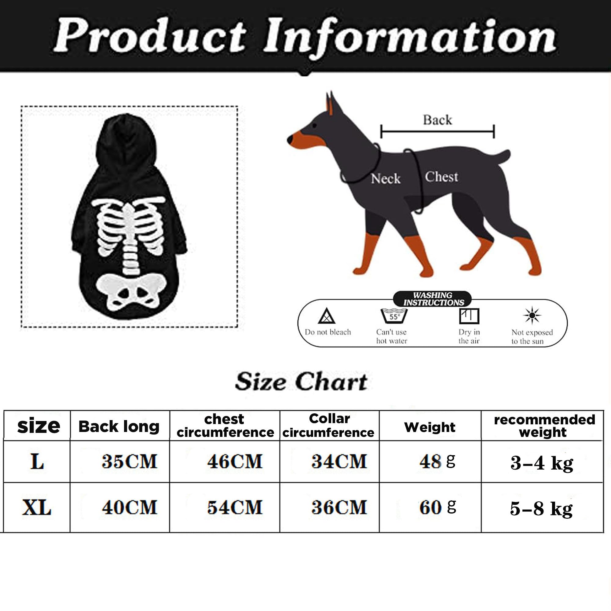 CEASELESLY Hund Hoodie Skelett Design - Halloween Kostüm Für Mittelgroße Hunde