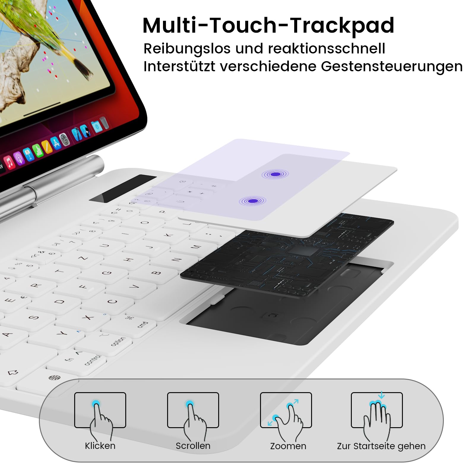 Hülle mit Tastatur für iPad A16 11 Generation 2025/10 Generation 2022 (11/10.9 Zoll), ipad Magic Keyboard mit schwebendem Cantilever Ständer, Beleuchtete Tasten, Multi Touch Trackpad, Weiß