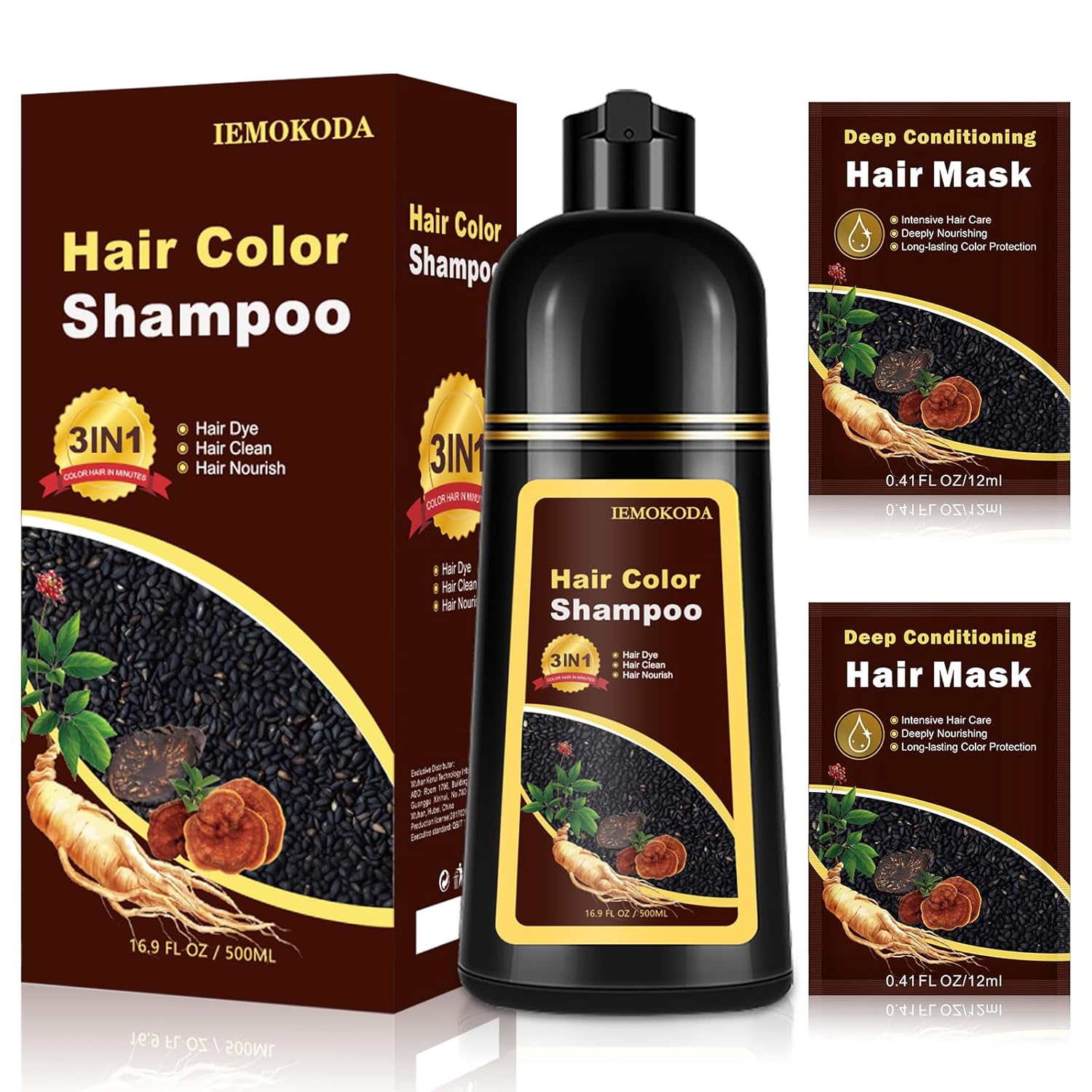 Yocisku Wine Red Hair Dye Shampoo 3 in 1 for Gray Hair Coverage, Long-lasting Hair Color Shampoo Easy At-Home Use, Safe and Gentle Formula for All Hair Types 16.9 Fl Oz (Wine Red)