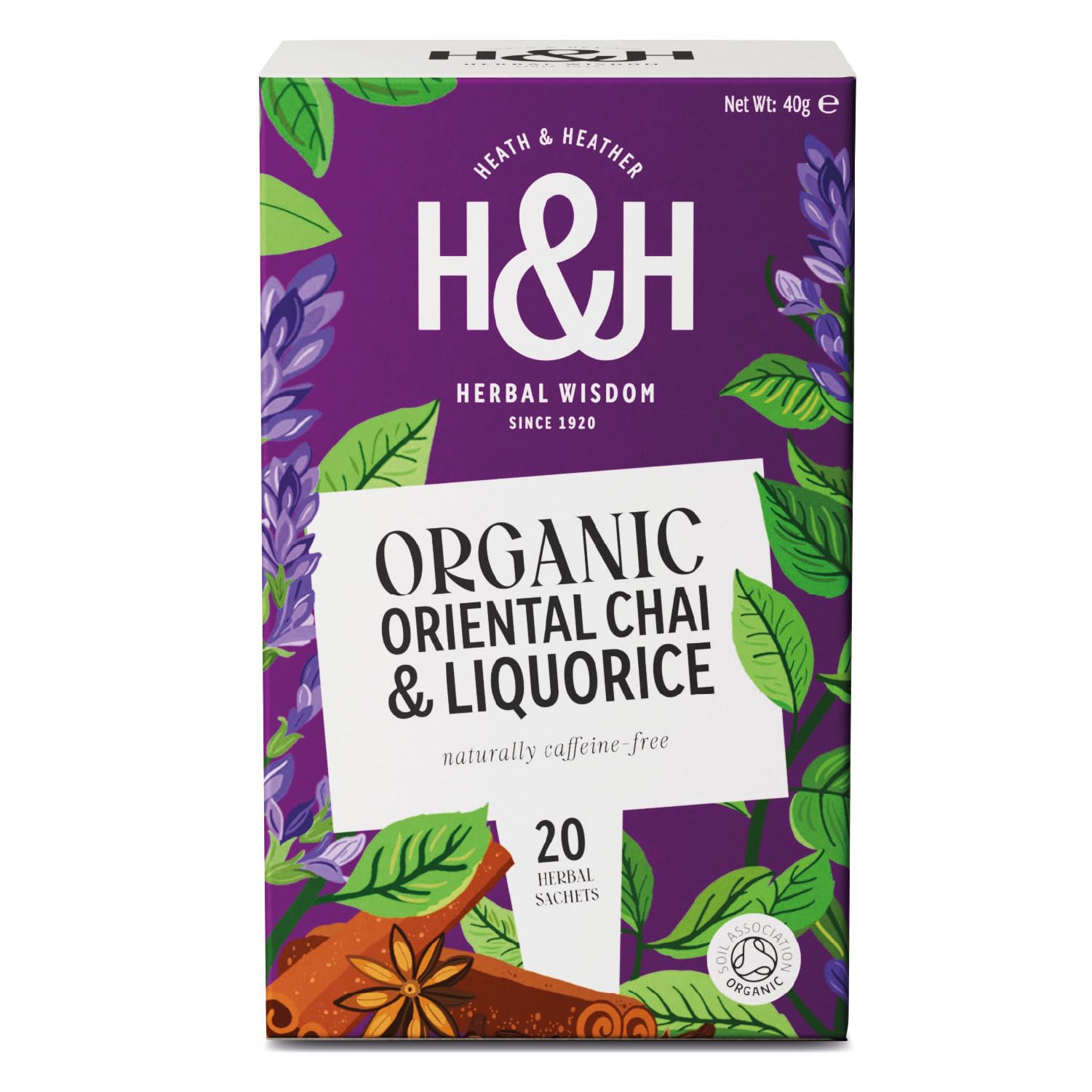 Heath & Heather - Organic Oriental Chai & Liquorice Tea • Spiced Herbal Blend with Sweet Liquorice • Naturally Caffeine-Free • Vegan • 20 Tea Bags