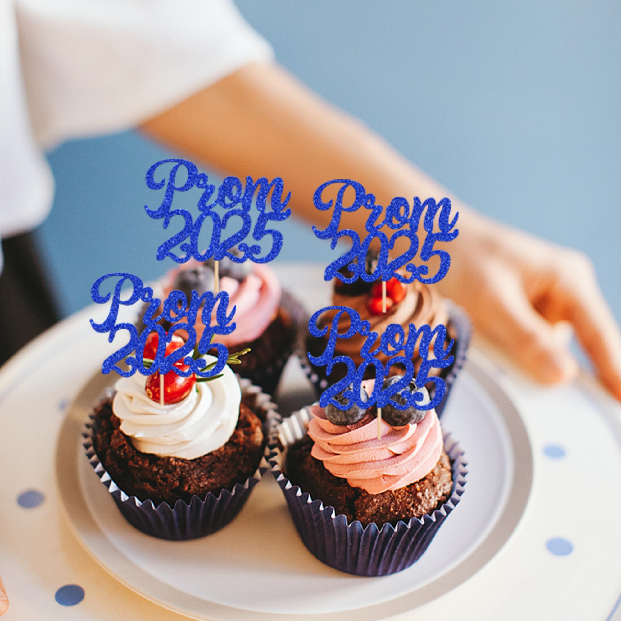 Xsstarmi 24 Pack Prom 2026 Cupcake Toppers Glitter 2026 Prom Graduation Cupcake Picks for Class of 2026 College Graduation Prom Party Cake Decorations Supplies Blue - Image 4