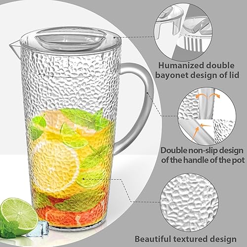 Miniatura 4 de Jarra de 2 cuartos de galón con tapa, jarras transparentes con asa y tapa, frigorífico, sin BPA, resistente a roturas, perfecta para té helado,