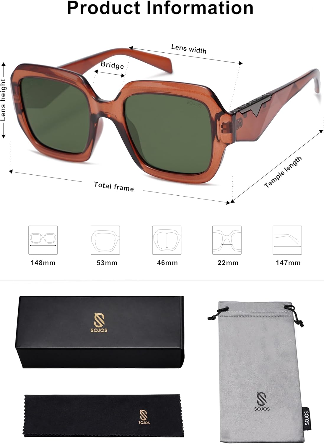 SOJOS Trendy Square Polarized Sunglasses for Womens Mens,Retro Polygon Shades Plastic Frame Sun Glasses SJ2310 - Image 5