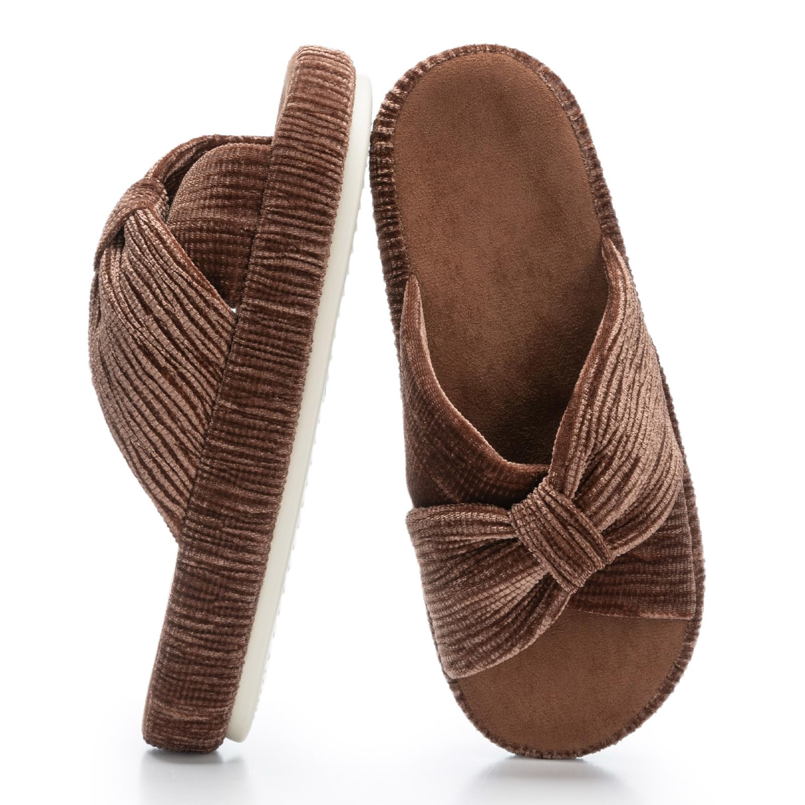 Chantomoo Slippers for Women Memory Foam House Bedroom Corduroy Bow Crossbands Slipper Shoes Comfy Trendy Gift Slippers