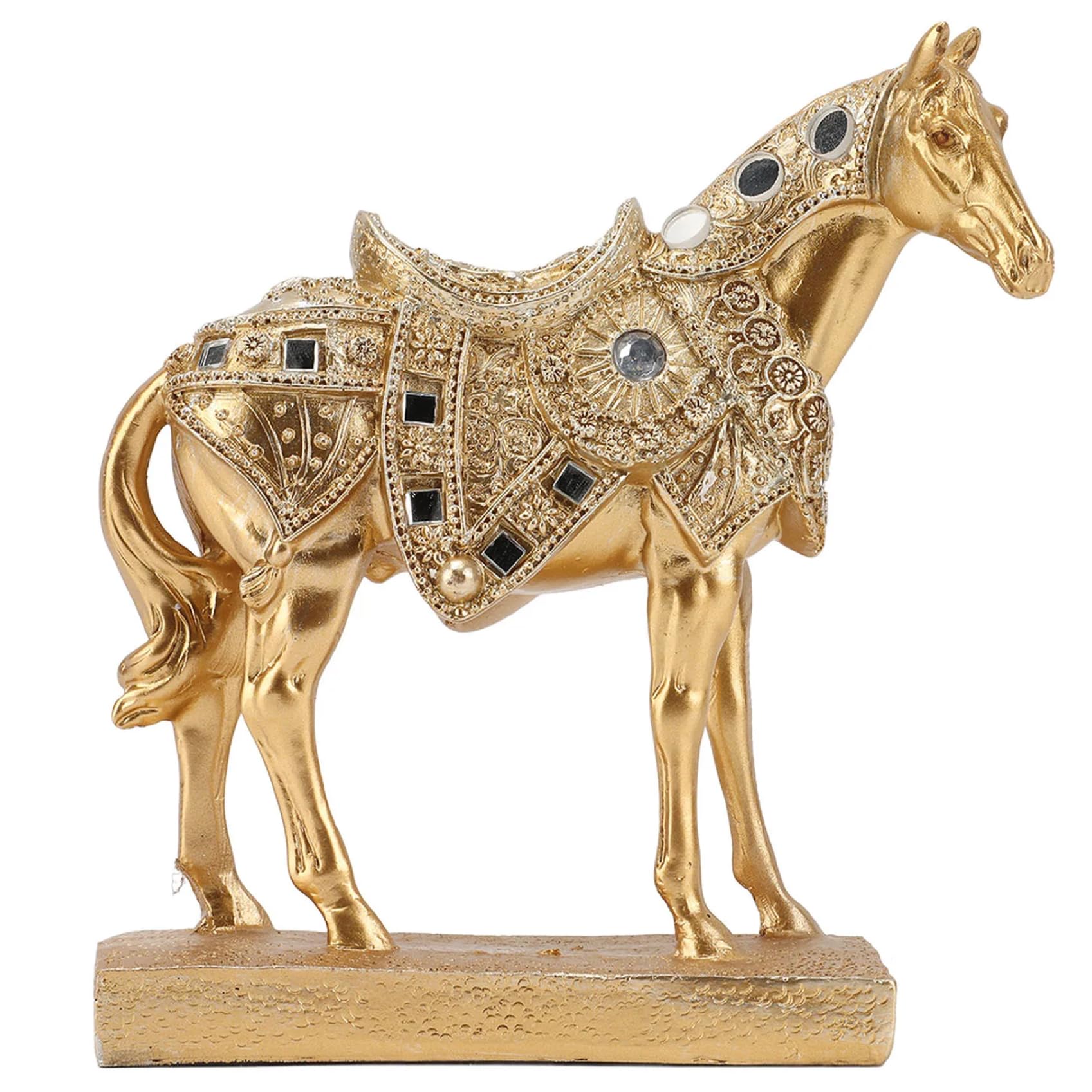 Figurine de Cheval en résine dorée pour décoration de salon et de bureau