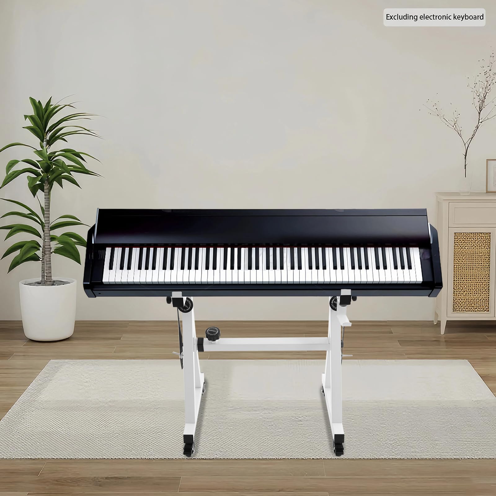 Keyboardständer höhenverstellbar (61-93 cm) & breitenverstellbar (56-91 cm), robuster Keyboard Stand mit Rollen & Bremsen für Piano, Synthesizer, MIDI-Controller, tragbar bis 200 kg (Weiß)