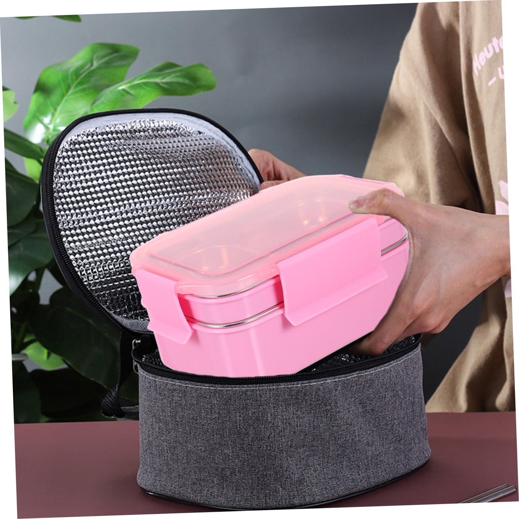 Mipcase Caja Bento Compartimentos de Acero Inoxidable Rosa | Doble Capa para Comidas, Resistente al Calor, Diseño Dividido que Evita Mezclar Alimentos
