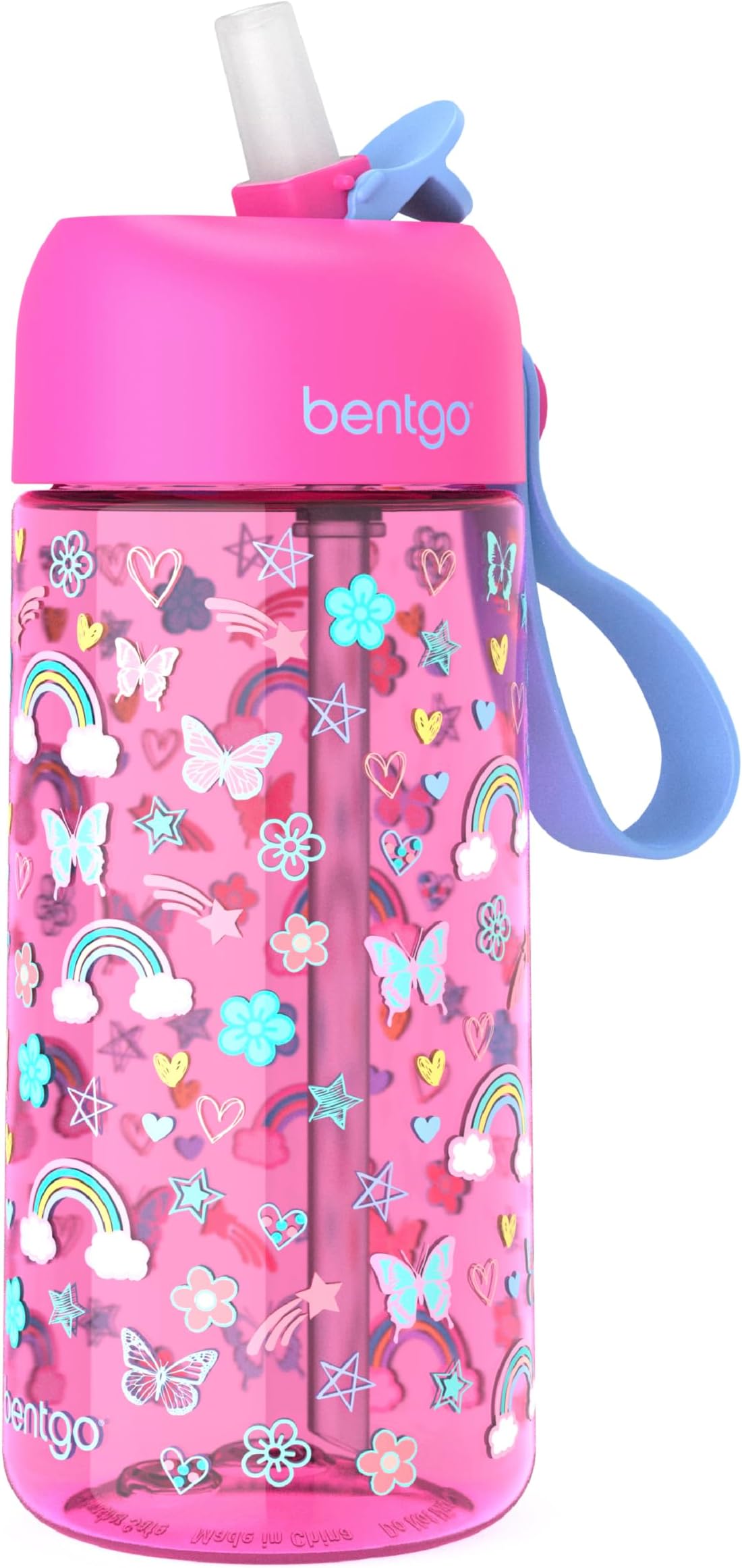 Kids Water Bottle - New & Improved 2023 Leak-Proof, BPA-Free 15 oz. Cup for Toddlers & Children - Flip-Up Safe-Sip Straw for School, Sports, Daycare, Camp & More (Rainbows & Butterflies)