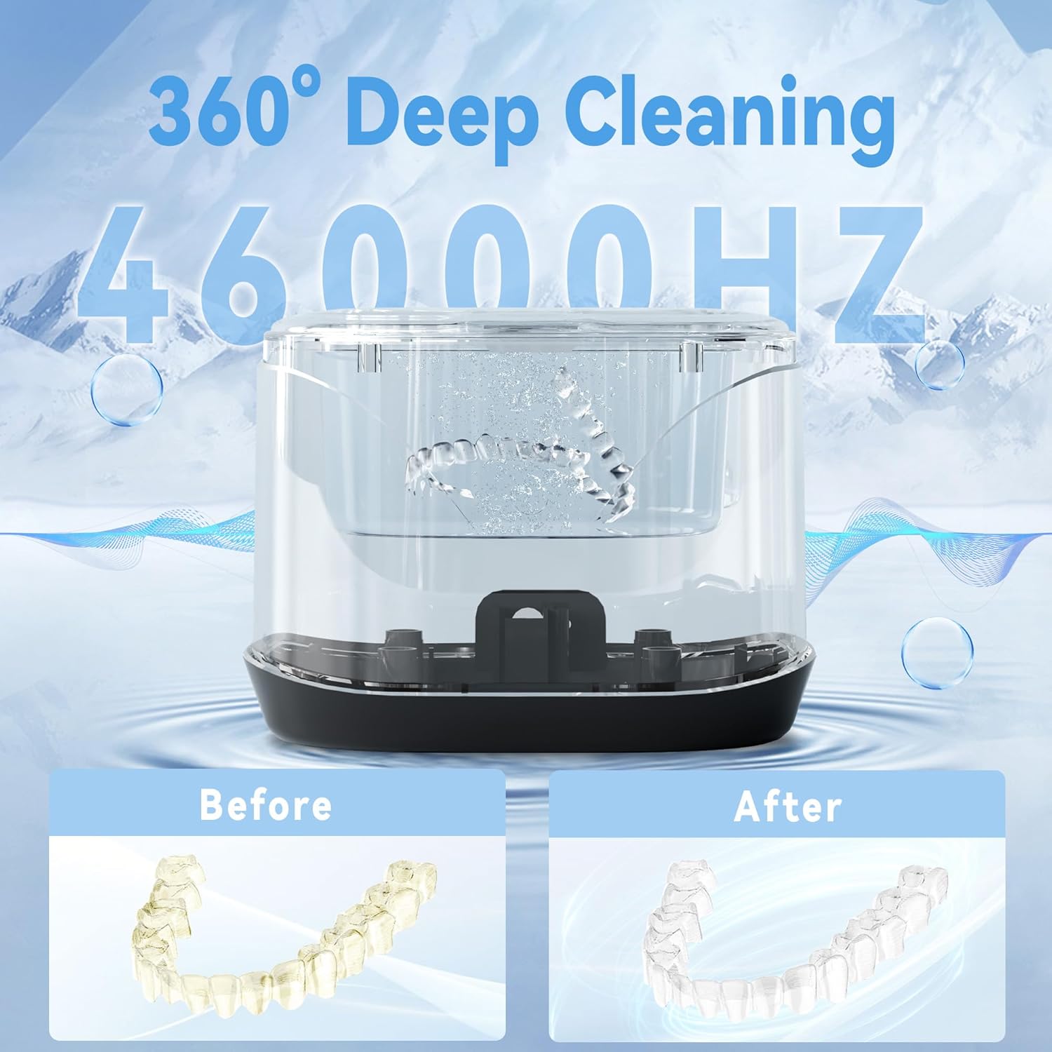 Ultrasonic Retainer Cleaner, Professional ATCKIT Ultrasonic Dentures Cleaner Machine with 7.5 OZ 46KHz, ATCKIT Portable Jewelry Cleaner for Dental, Invisalign, Mouth Guard, Braces, Aligner, Black