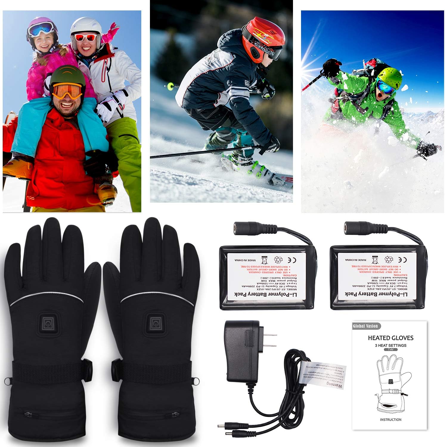 Autocastle Heated Gloves for Women Men 7.4V Rechargeable Battery Gloves Washable Electric Heating Gloves Climbing Hunting Cycling Biking Hand Warmer Winter Warm Touchscreen Gloves