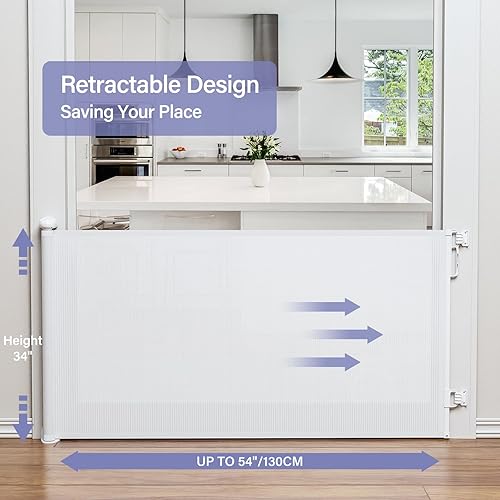 Miniatura 3 de probebi - Puertas retráctiles extra anchas para bebé, puerta retráctil para perros para la casa se extiende hasta 54 pulgadas de ancho y 34 pulgadas