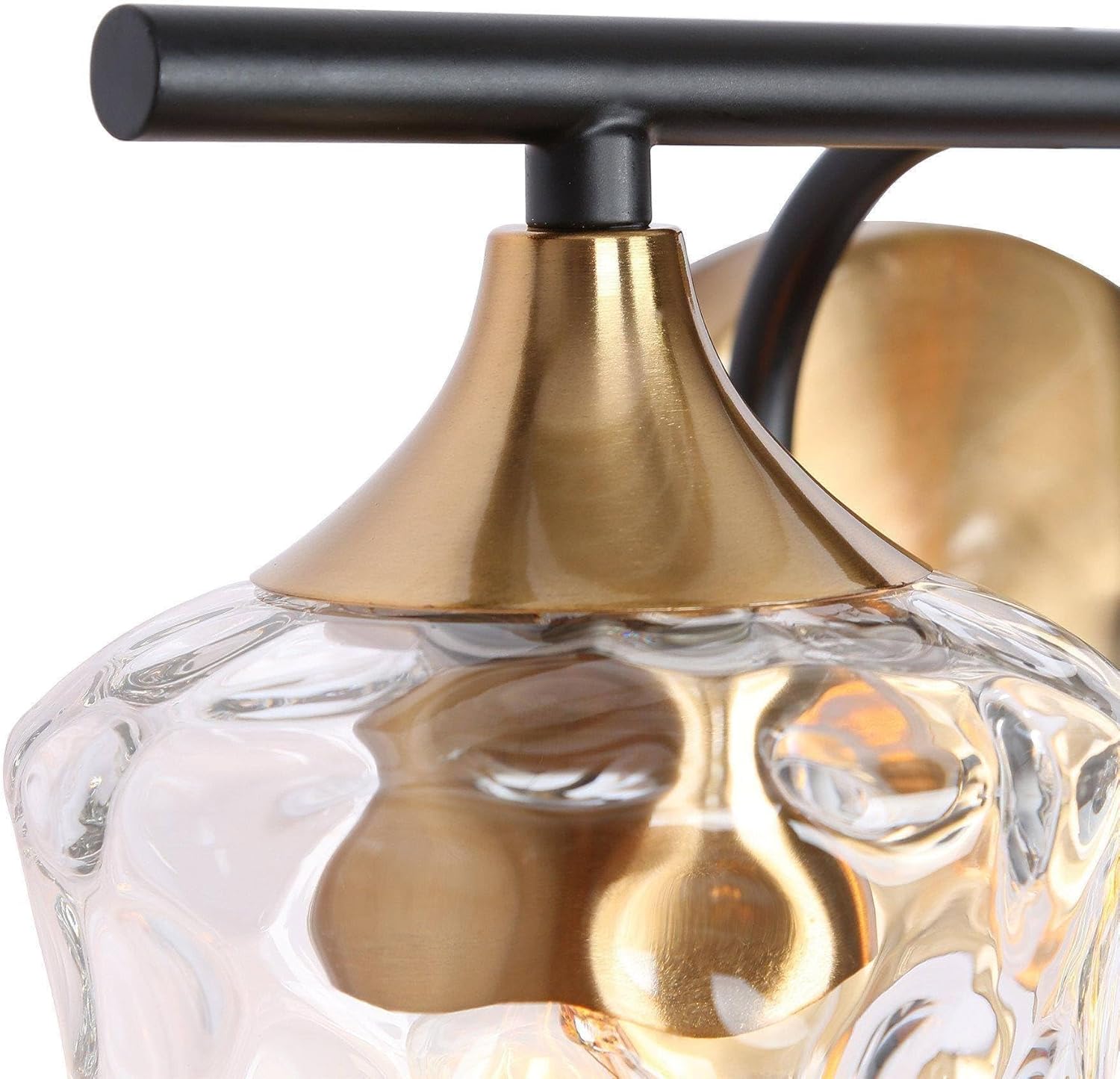 KSANA Bathroom Vanity Lights, 2-Light Black and Electroplated Brass Vanity Light Over Mirror Mid-Century Modern Bathroom Light Fixtures with Textured Glass, 14" L x 6.7" W x 7.3" H