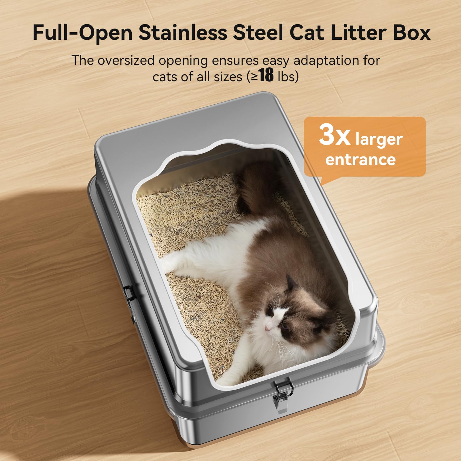 XXXL Stainless Steel Litter Box,28"L*20"W*12.5"H Large Capacity Metal Cat Litter Box for Big & Multiple Cats,Anti-Leakage,Non-Stick Surface for Easy Cleaning,Odor-Resistant,Scratch-Resistant - image 7