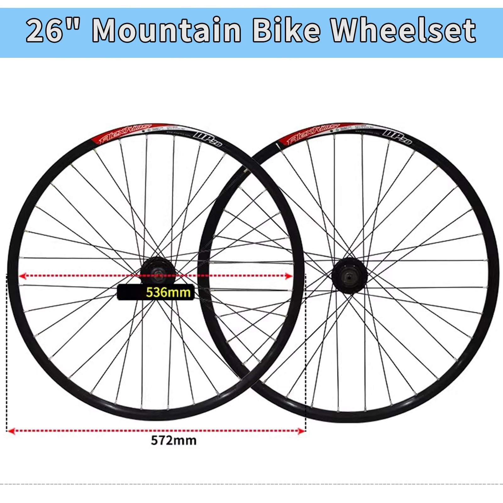 26-calowy zestaw kół do roweru górskiego, przednie i tylne koło 100/135 mm, szybkozłączka, hamulce tarczowe, ultralekka felga aluminiowa, 32 otwory, pasuje do kaset 7-, 8- i 9-rzędowych