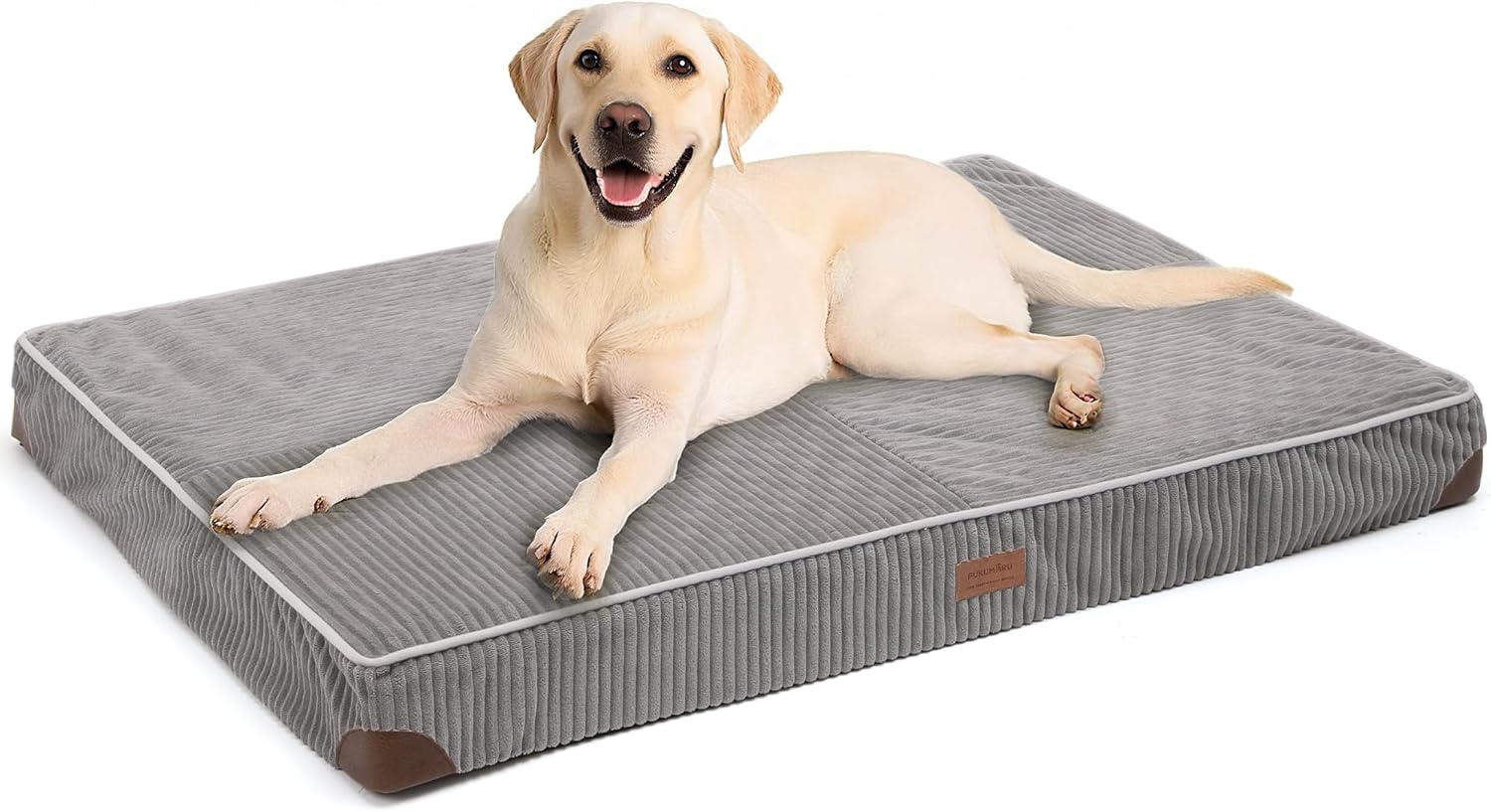 FUKUMARU Dog Bed, Thickened Corduroy Orthopedic Dog Beds with Washable Cover, Large Waterproof Dogs Bed for Crate, 28D Egg Crate Foam Support Pet Mat, Cozy Pet Bed Pad with Anti-Slip Bottom, Grey