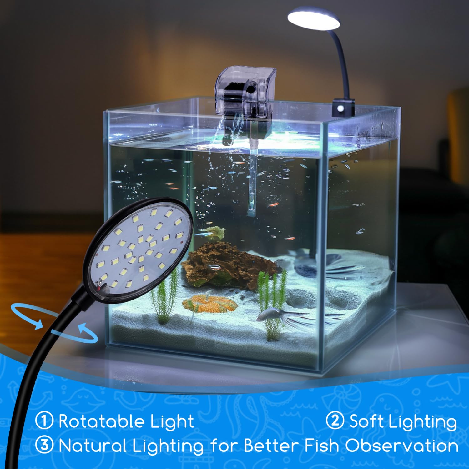 Nobleza - 27L Piccolo Acquario Completo con Illuminazione a LED e Sistema di Filtraggio Integrato, Vasche per Pesci