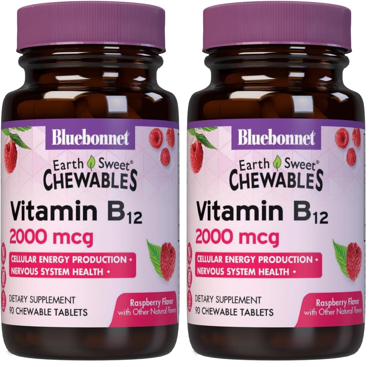 BlueBonnet Nutrition Earth Sweet Vitamin B12 2000 mcg, 90 Chewable Tablets 90 Count (Pack of 2)