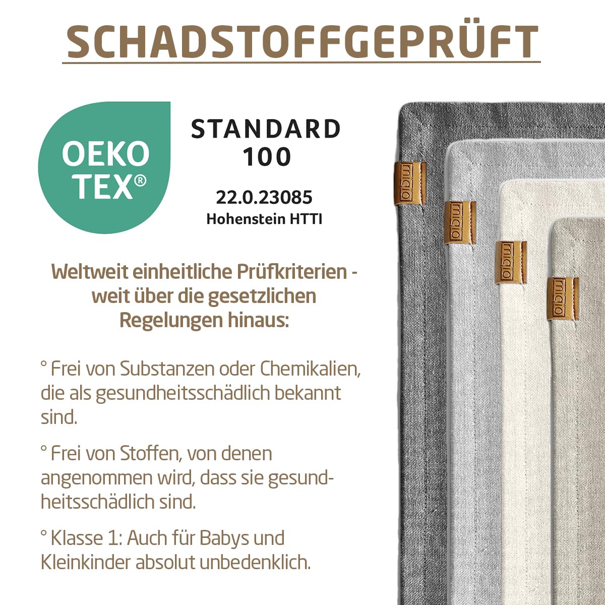 MIQIO® Designerskie serwetki materiałowe ze 100% francuskiego lnu – 6-częściowy zestaw serwetek materiałowych – można prać w temperaturze 60° – 45 x 45 cm – markowa etykieta z prawdziwej skóry