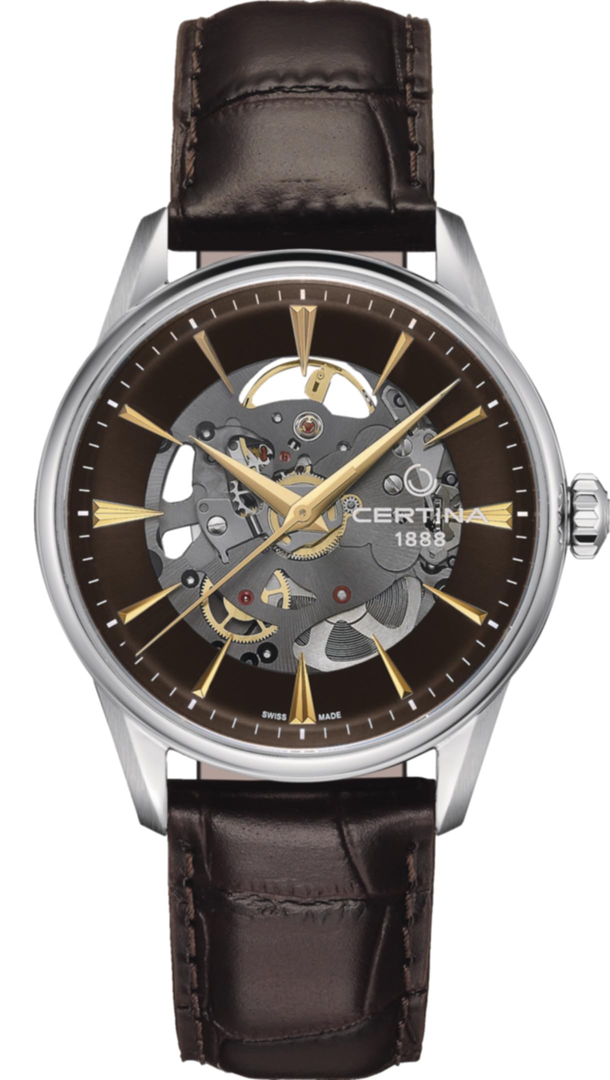 CertinaMens, DS-1 Skeleton, Stainless Steel, Swiss Automatic, Watch, Grey, Faux Leather, 20, (C0299071608100)
