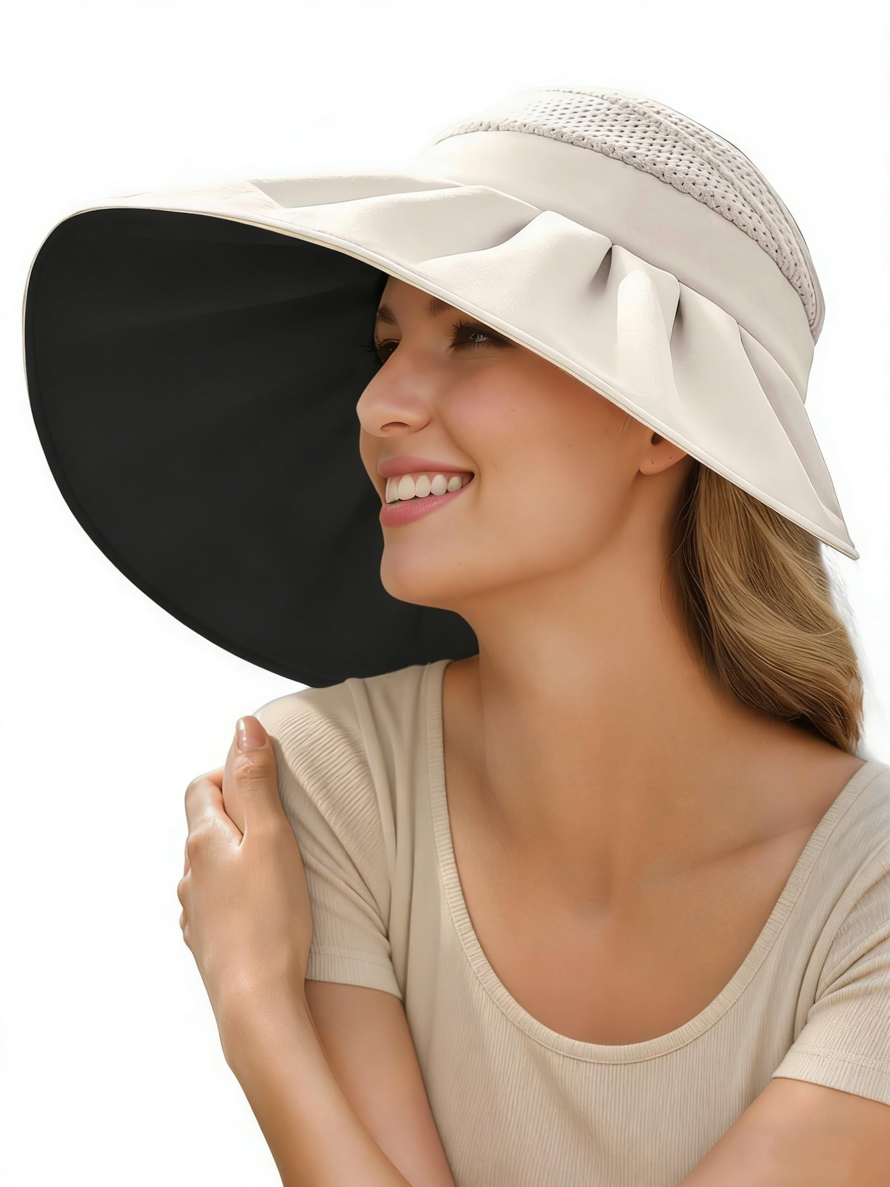 Large Brim Foldable Sun Visor for Women UPF50+ UV Protection Sun Visor Hats Women Large Brim Summer UV Protection Beach Cap
