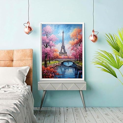 Miniatura 3 de Reofrey Kits de pintura de diamantes para adultos, torre Eiffel, paisaje de arte de diamante, diamantes de imitación redondos, lienzo bordado de