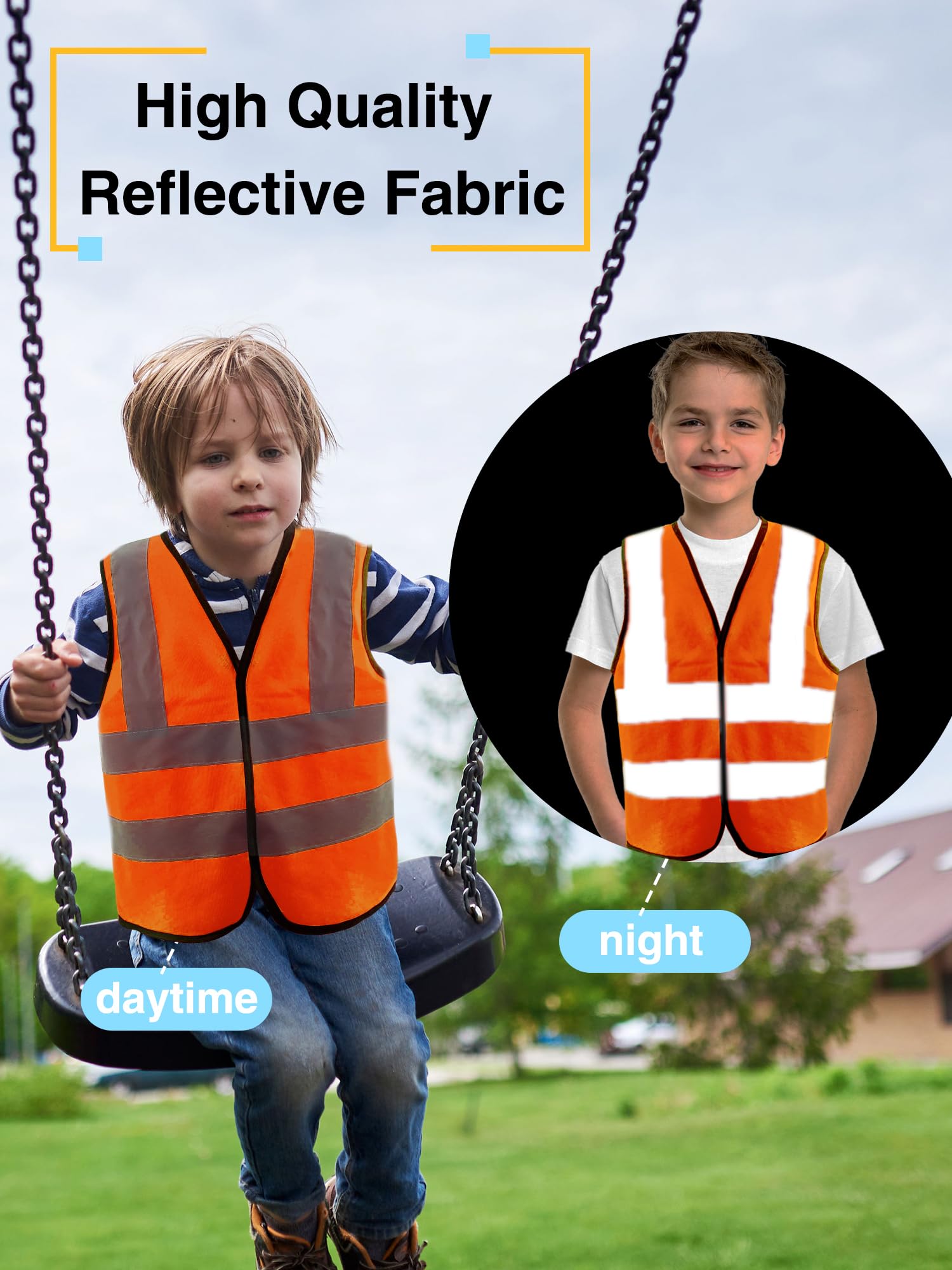 10 Pack Kids Hi Vis Vests with Reflective Strips Child High Vis Vest Bulk Children Hi Visibility Safety Vest for Girls Boys Outdoor Activities Orange (M - Image 4