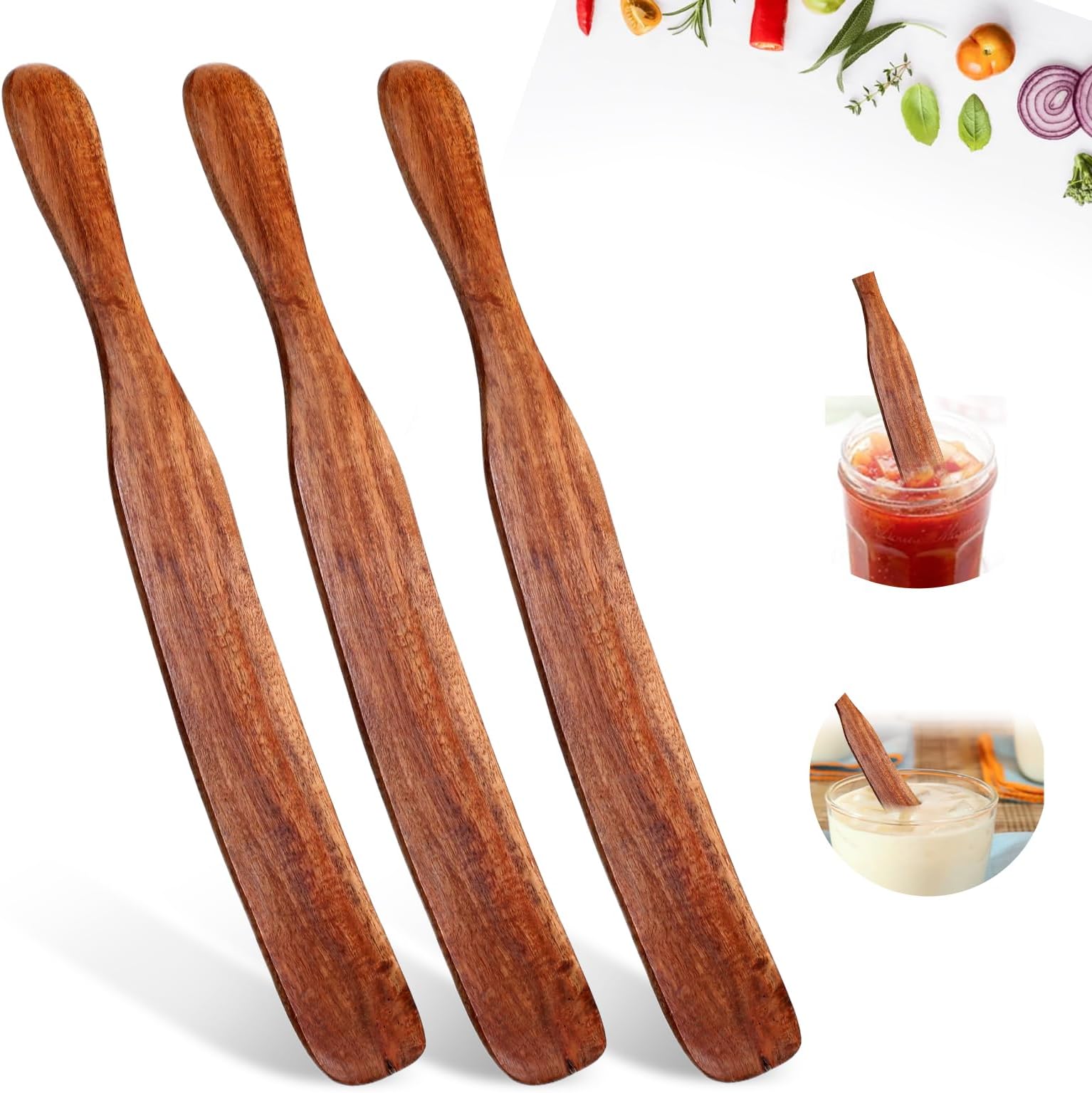 3 Pcs Wooden Spurtle for Sourdough Starter, Long Handle Jar Spatula, Spurtles Kitchen Tools Teak Wood Kitchen Utensils Kit for Baking, Cooking, Mixing, Reaching Bottom of Jar, Dough Whisk