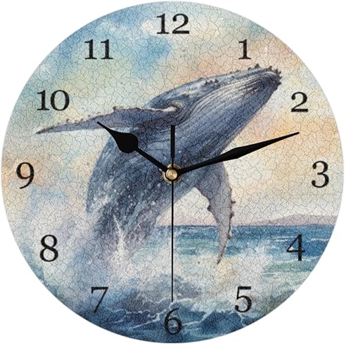 Reloj de pared con diseño de ballena y playa, silencioso, sin tictac, con animales oceánicos, moderno, funciona con pilas, reloj analógico