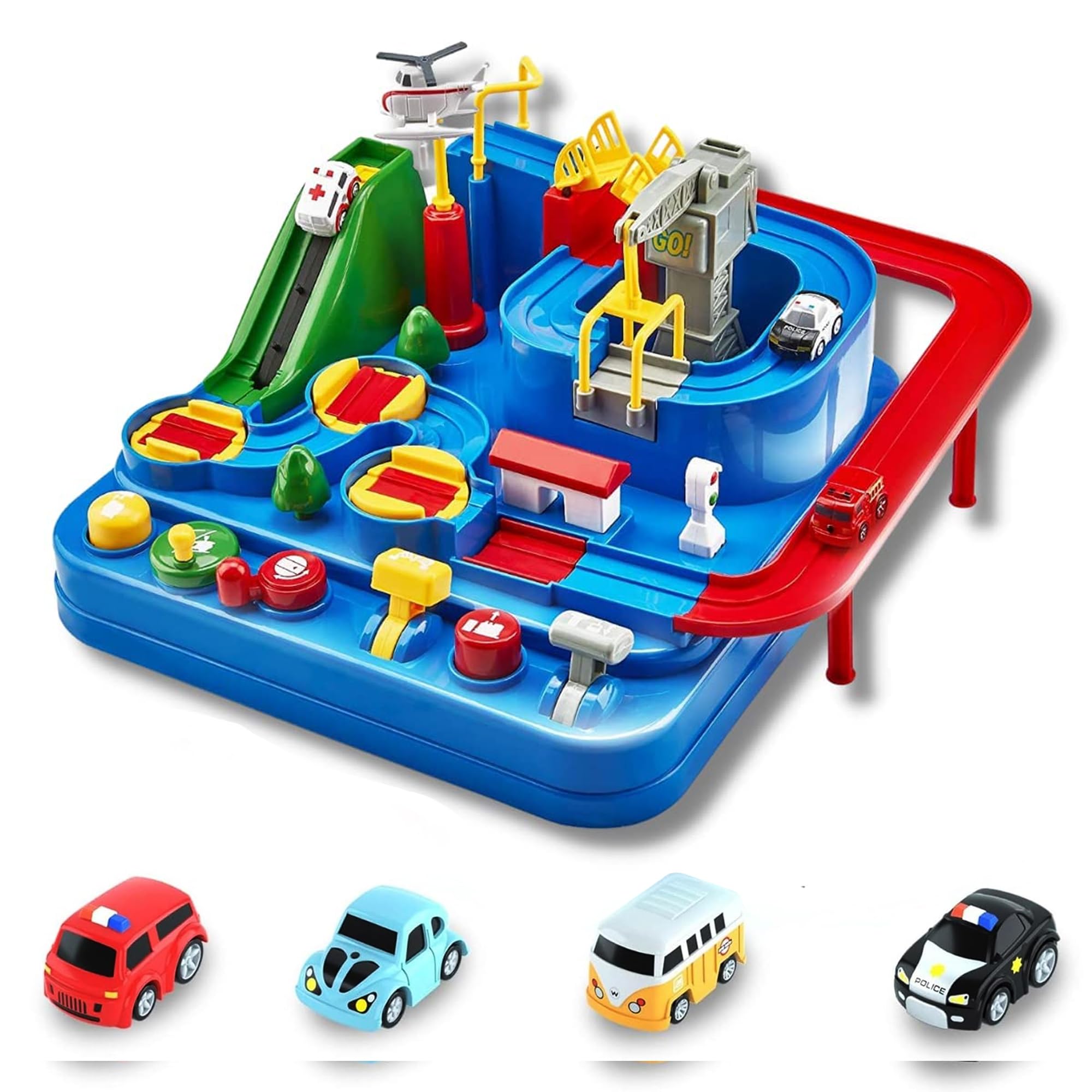 Kidology Car Race Tracks Toy | Car Adventure Toy for 0-3 Years, Boys, Girls & Kids | Playset City Rescue Activity for Toddlers | Pre Educational Learning Puzzle Gift for Babies (4 Car Included)