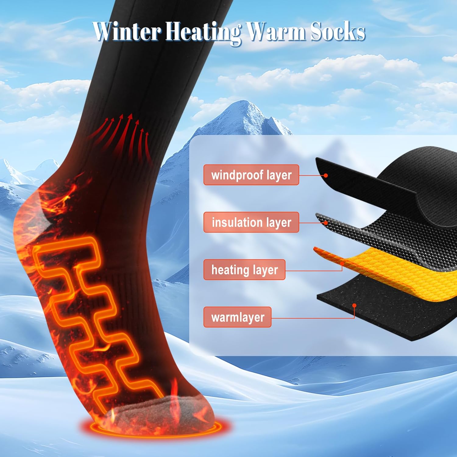 Heated Socks for Men Women Rechargeable,APP Control Mobile Warming Heated Socks Foot Leg Warmers,6000mAh*2 Battery Electric Heated Skiing Hunting Camping Fishing Cycling Socks Washable - Image 4