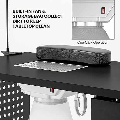 Miniatura 3 de Paddie Mesa de manicura estación de mesa de uñas con marco de acero estación de trabajo de salón de belleza con ventilación eléctrica de corriente