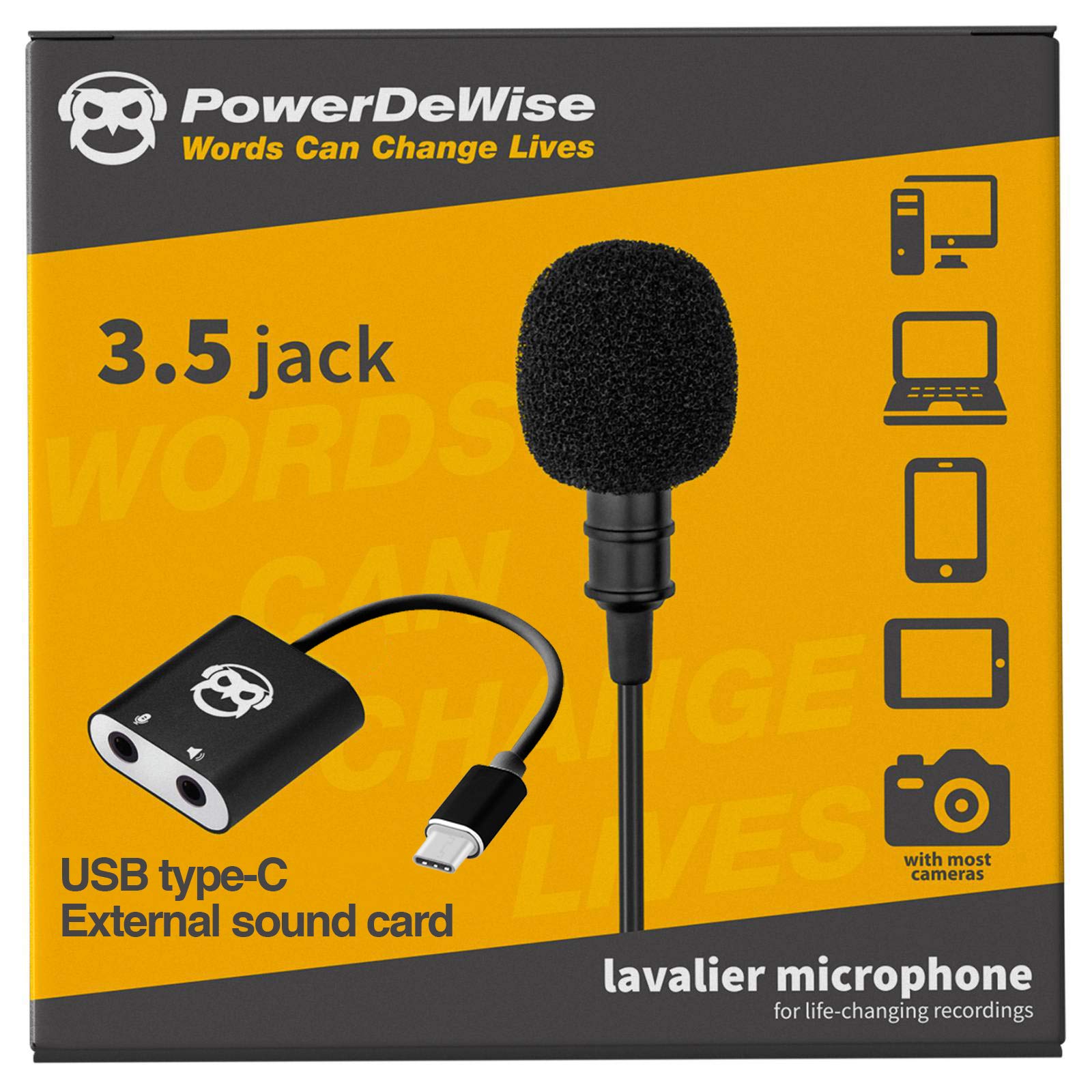 PowerDeWiseType-C USB Microphone Lavalier Lapel Microphone Omnidirectional with Sound Card Designed for Pc Microphone MacBook Microphone Ipad for Recording, YouTube, Conference, and As Streaming Mic