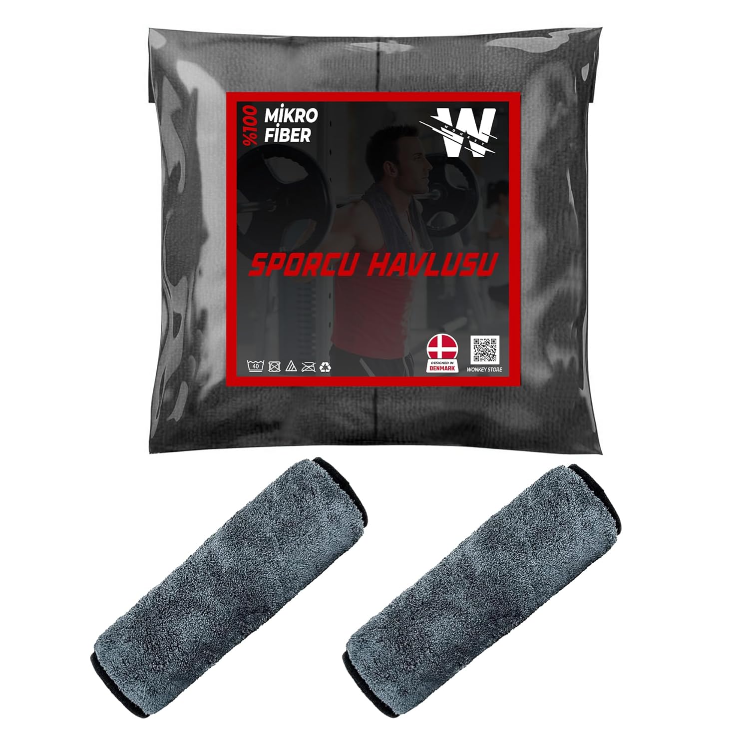 Wonkey Sporcu Fitness Antreman Havlusu 30x100 cm, Ultra Hafif ve Hızlı Kuruyan Mikrofiber Spor Havlu, Gym Boks Pilates Tenis Havlusu (2 Adet 30x100, Gri)