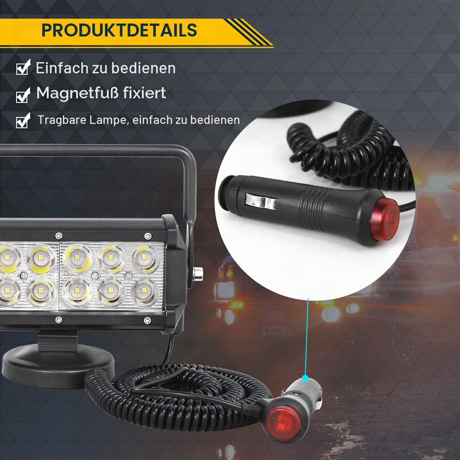 RIGIDON 2x led arbeitsscheinwerfer magnetfuß, suchscheinwerfer, 7 zoll 36W