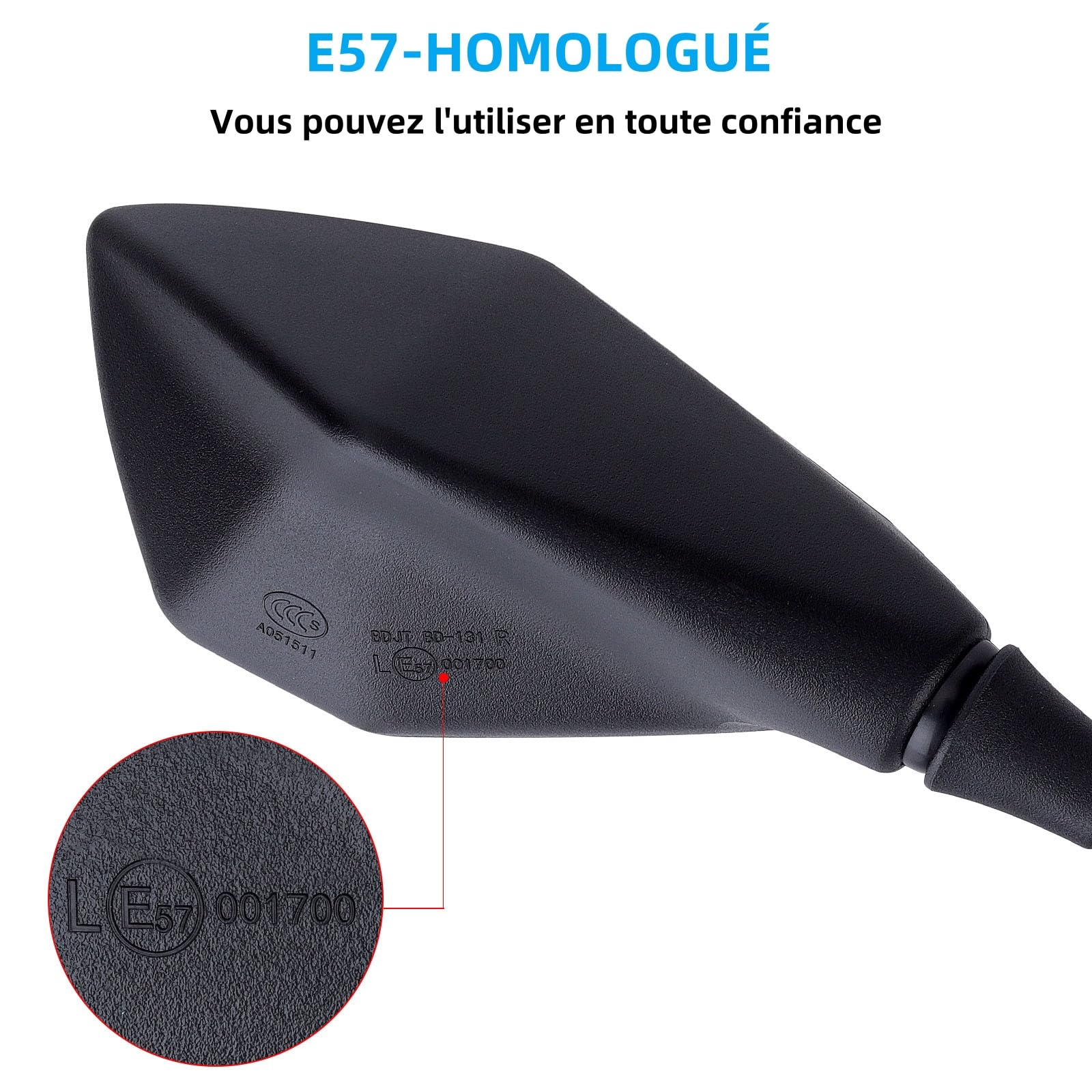 Rétroviseurs Latéraux de Moto E57 Homologué, 1 Paire Rétroviseurs Moto Universels, Réglable Rétroviseur Latéral M10 pour Scooter Moto Quad ATV