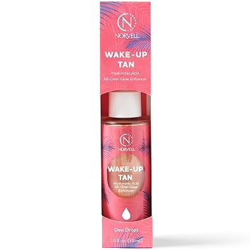 Norvell Wake-Up Tan Dew Drops, 1 oz Luminizing Glow Drops for Face & Body, Mix with Makeup or Moisturizer, Fragrance-Free Cosmetic Illuminator