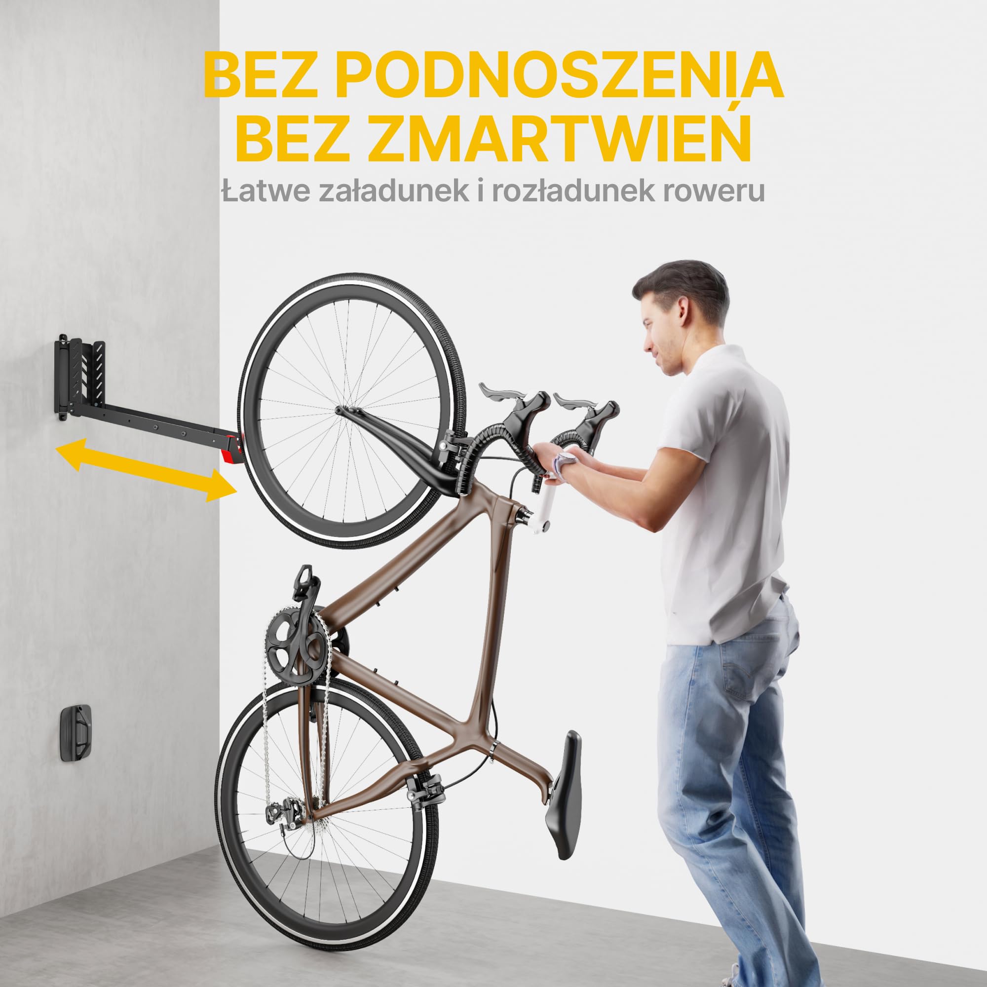 monTEK Obrotowy Uchwyt Ścienny do Roweru, do 35 kg | Bez podnoszenia roweru, obracany uchwyt do małych pomieszczeń, szybki montaż i zdejmowanie