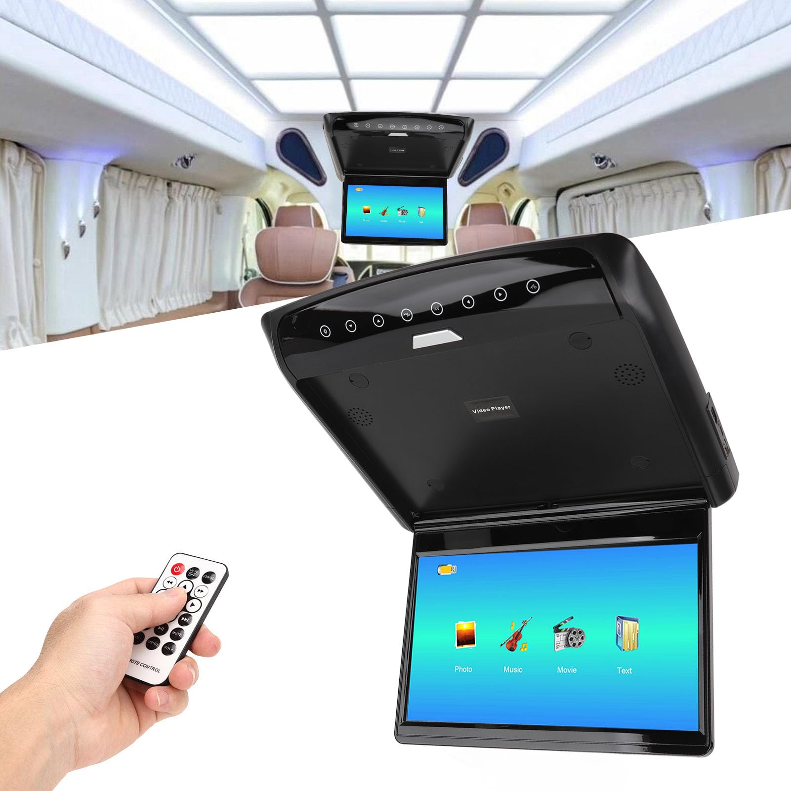 Autodach-Player, Auto-Overhead-Player 11,6-Zoll-HD-IPS-Bildschirm 170-Grad-Öffnungswinkel Rücksitz-Entertainment für Business-Auto-SUV-Wohnmobil (BLACK)