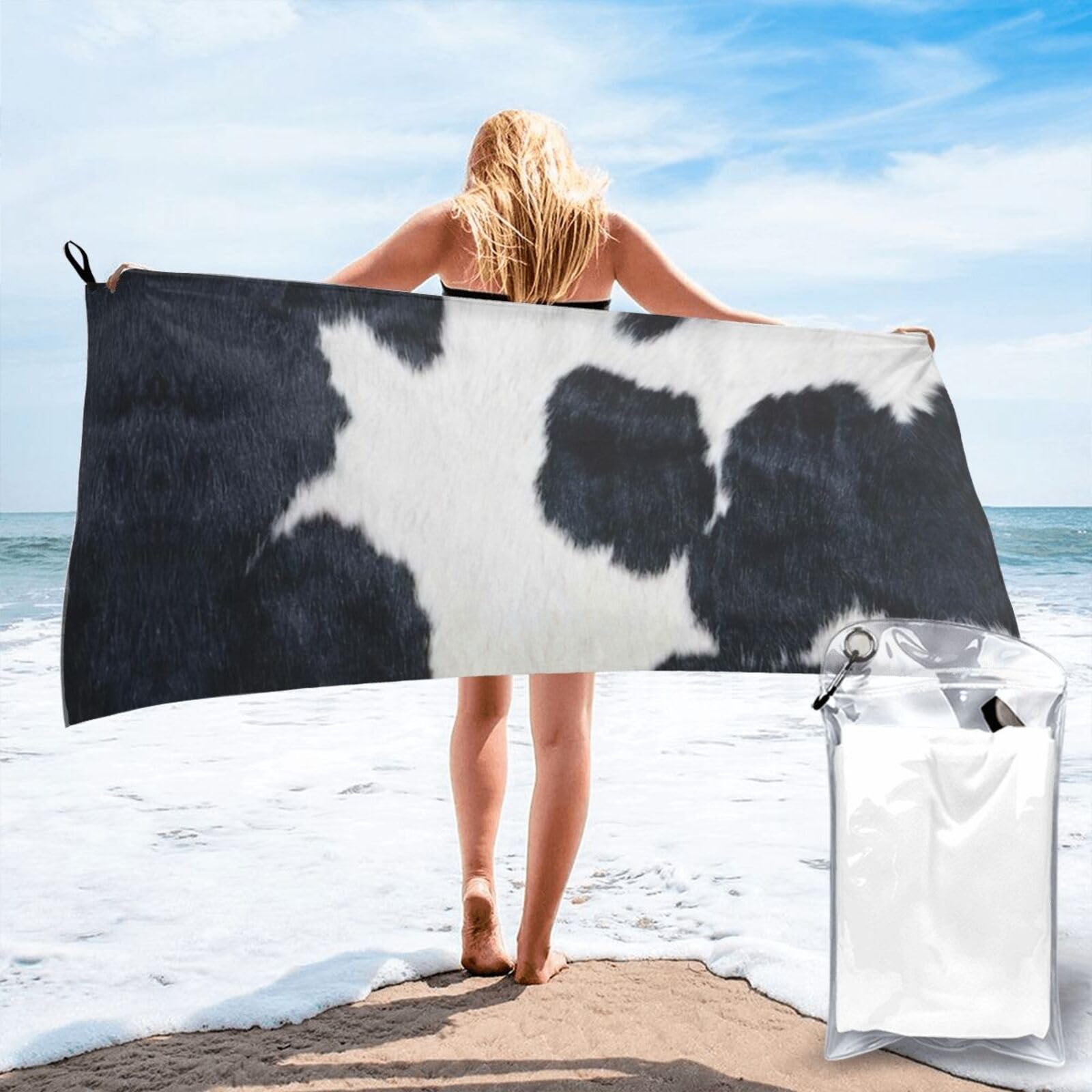 JIUTY Cowhide Print Fast Dry Beach Towel Portable For Swimming Travel Gym Hiking Gift