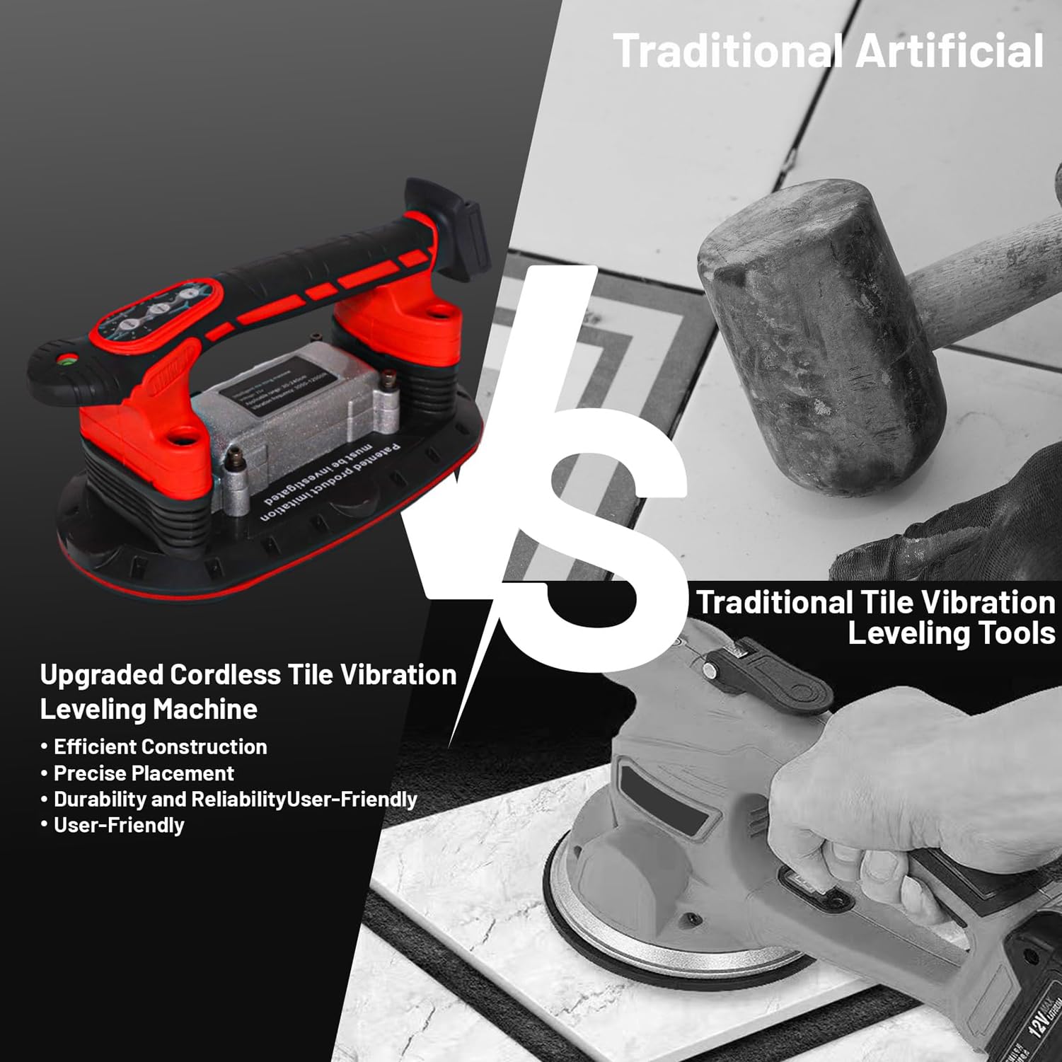 Electric Tile Vibration Tool With Vacuum Suction Cup - 6 Speed Adjustable  21V Handheld Leveling Machine