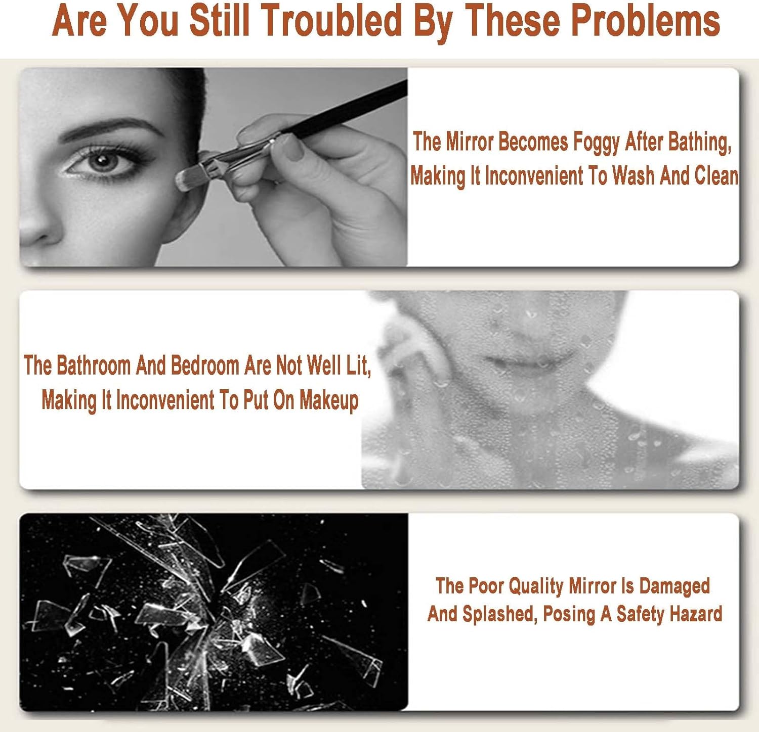 天井吊り下げミラー、調光可能な壁掛け式吊り下げバスルームミラー、クリアで実用的、玄関クロークルームや室内装飾用(Gold,40cm)