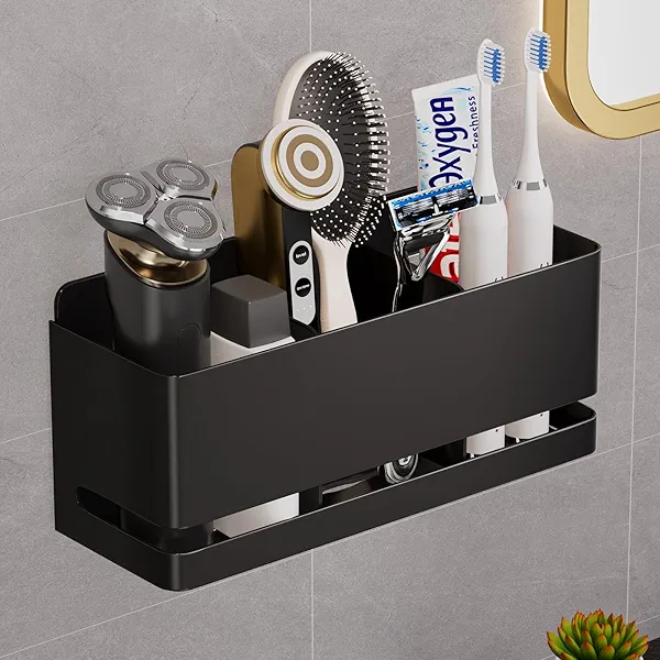 YESENT Aluminum Electric Toothbrush Holder - Bathroom Wall Mounted Toothbrush Holder (Black, Three Slot)