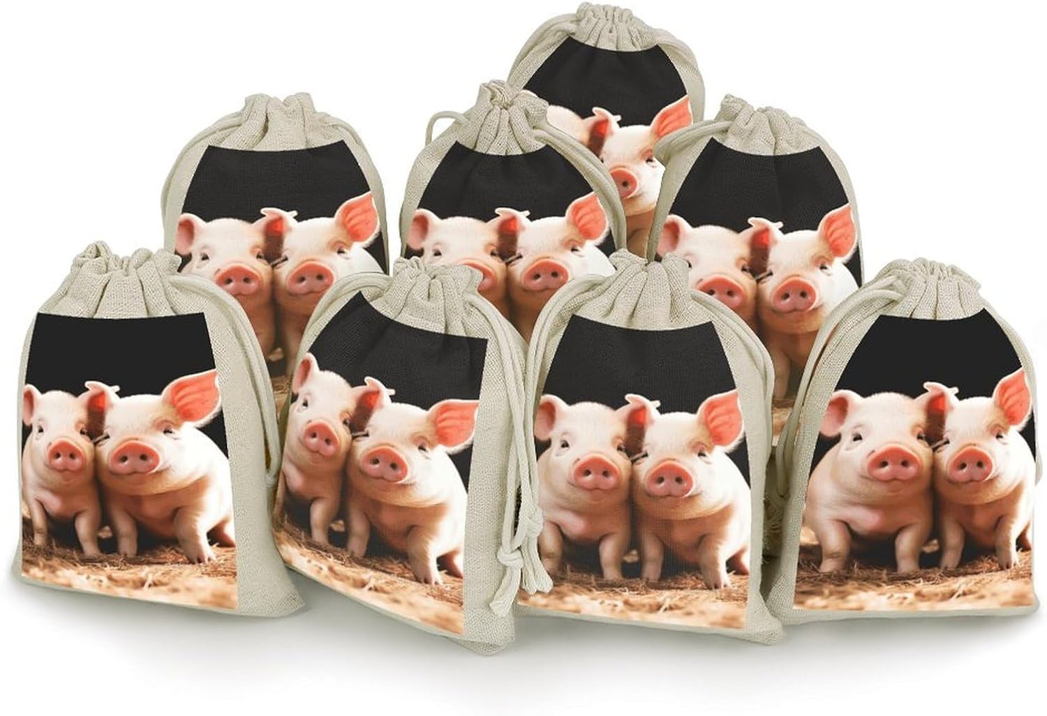 GFLFMXZW Pigs 8 Pcs Reusable Cotton Muslin Bag with Drawstring
