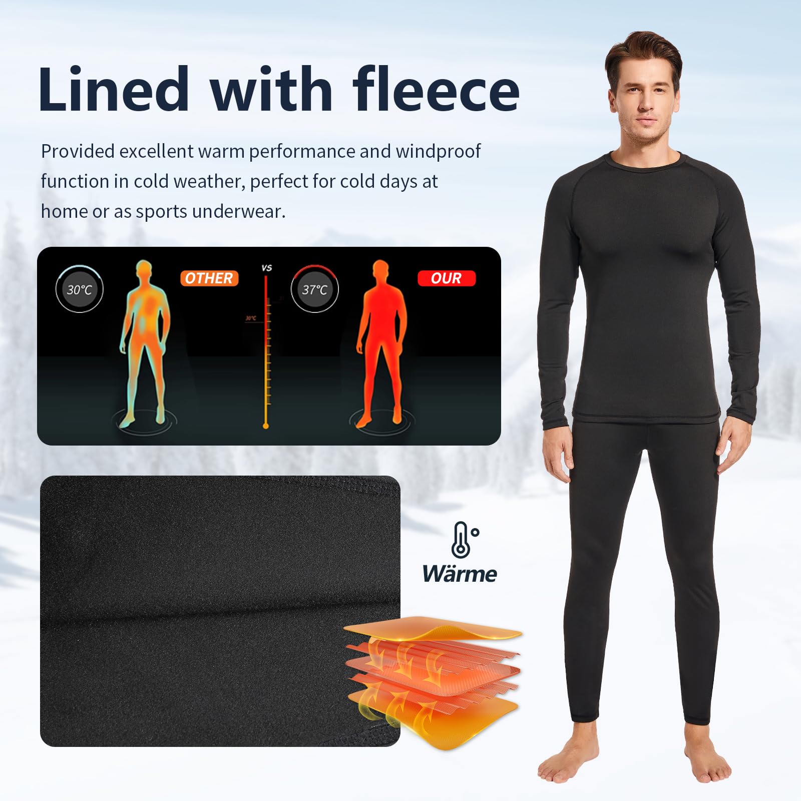 Leeboom Intimo Termico Uomo Invernale Tuta Termica Uomo Antivento Intimo Termico Sci Uomo Biancheria Intima Termica Set per Sci Palestra Ciclismo Corsa