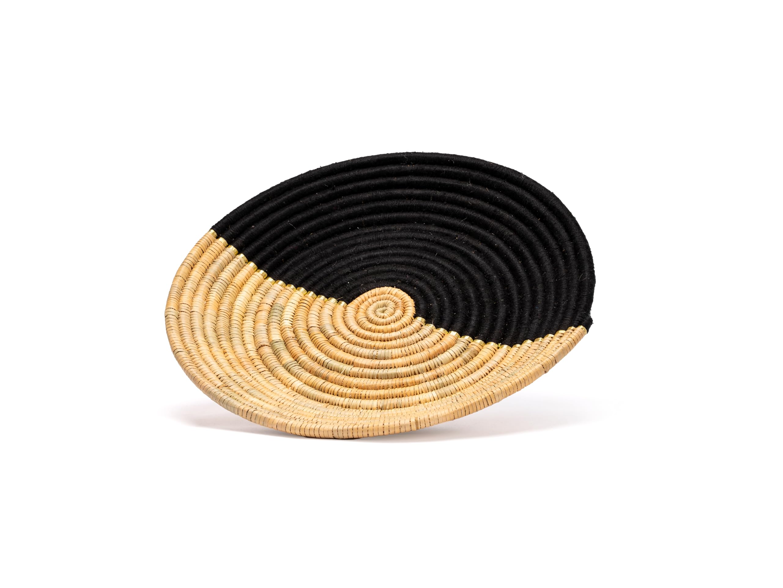 Bandeja Decorativa Bereber, Tejido a Mano, Diseño Bicolor Negro y Natural, Aprox. 45 cm, Plato de Mimbre Marruecos